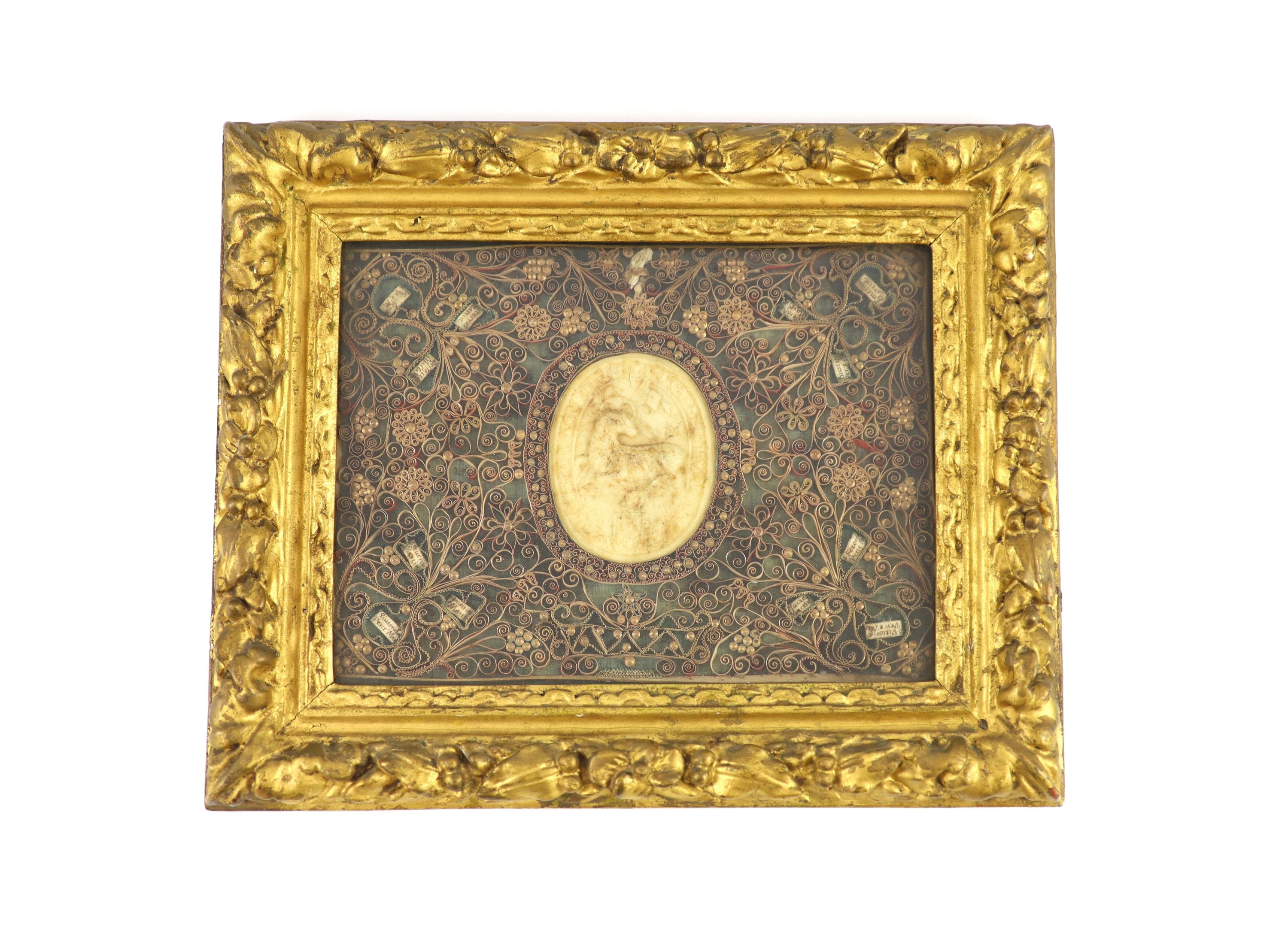 A 17th century wax papal seal seal impression 7.5 x 6cm, frame overall 25 x 30cm